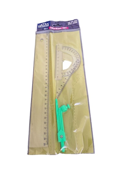 Hatas 0811 Teknik Resim Seti - Cetvel, Gönye Ve Pergel 4 Parça Drawing Set Ahşap