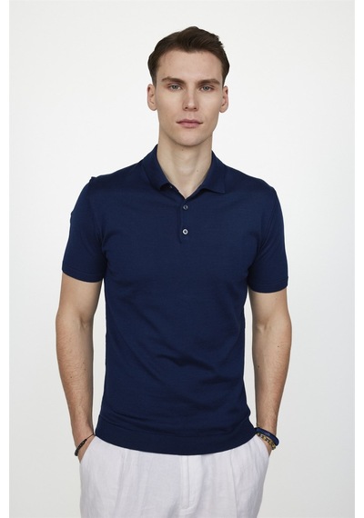 Tudors Erkek Slim Fit Dar Kesim Pamuklu Örme Triko Lacivertvert Polo Yaka Tişört-27349-Lacivertvert Lacivert