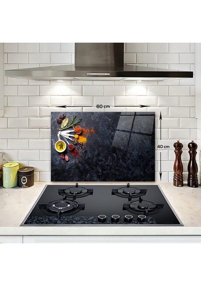 Decorita Cam Ocak Arkası Koruyucu | Baharat Çeşnisi | 40cm x 60cm