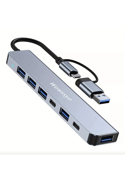 Wowssyo 7'nin 2'si Usb 3.0/usb 2.0/type-c/ Çoğaltıcı Hub Çoklayıcı Ce Sertifikalı Lisanslı 7 Port Hızlı Sağlam Metal