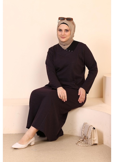 Kadin Buyuk Beden Petek Kumaş Jakar Anne Elbisesi 001