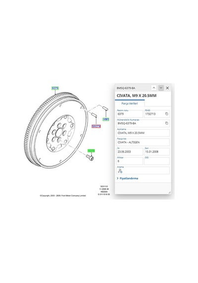 Volant Civatası Focus Cmax 04 K&b 8m5q 6379 Ba - 8m5q 6379 Ba