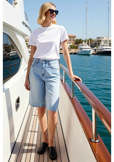 Benerly Kadın Boy Pantolon Yüksek Bel Bermuda Geniş Paça Kesim Denim Kuma Açık Mavi Benerly Kadın Boy Pantolon Yüksek Bel Bermuda Geniş Paça Kesim Denim Kuma Açık Mavi