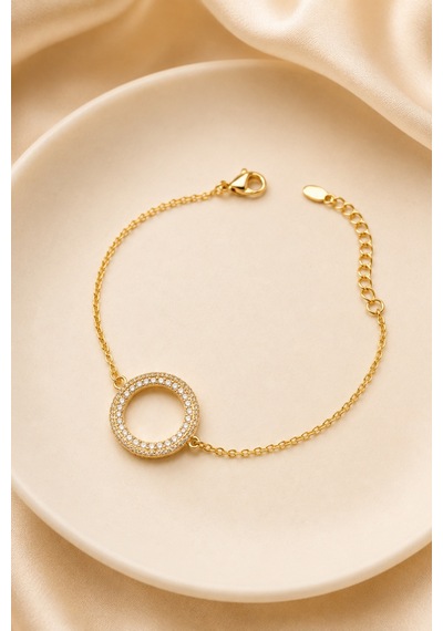 Balenbi Jewelry Kadın Çift Sıra Taşlı Halka Figürlü Kararmaz Çelik Bileklik Gold Renk 1127 Altın