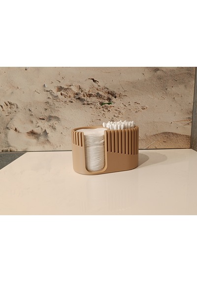 Modern Tasarımlı Çok Amaçlı Pamuk & Kulak Çubuğu Düzenleyici Organizer - 12x7x7cm Bej