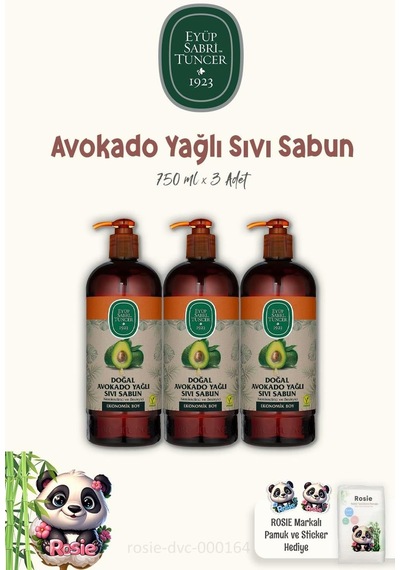 Eyüp Sabri Tuncer 3'lü Doğal Avokado Yağlı Sıvı Sabun 750 Ml Ve Rosıe Pamuk