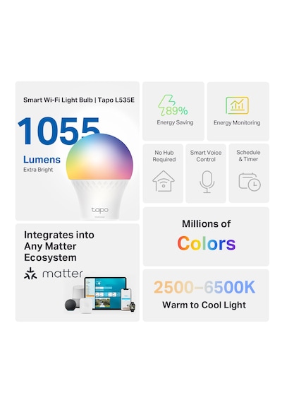 Tp-lınk Tapo L535e, Matter Wi-fi Led Akıllı Ampul