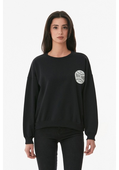 Fullamoda New York Baskılı Sweatshirt- Siyah 24KGB890196758-Siyah