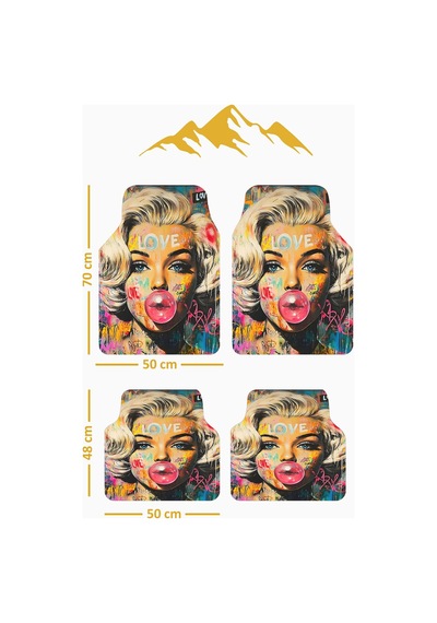 Modern Marilyn Premium Dot Tabanlı 4 Lü Araba Paspası Takımı Aps0003