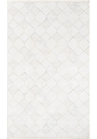 Beyaz Gri Bej Altıgen Geometrik Modern Halı - Ng15501gs