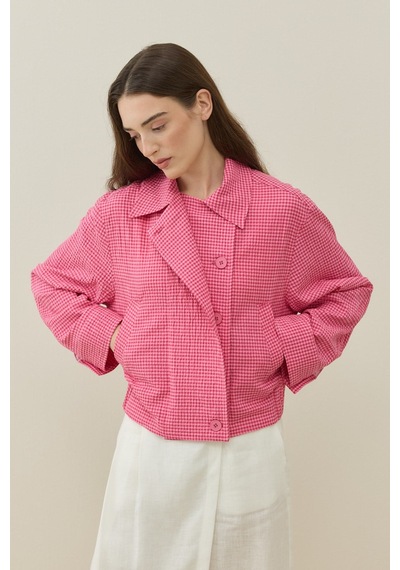 Molene Pembe Pötikare Desenli Mini Bomber Ceket