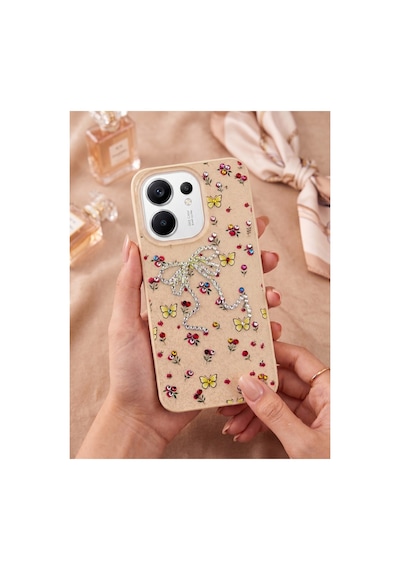 Poco X8 Pro Max Taşlı Desenli Fiyonk Silikon Kılıf Altın