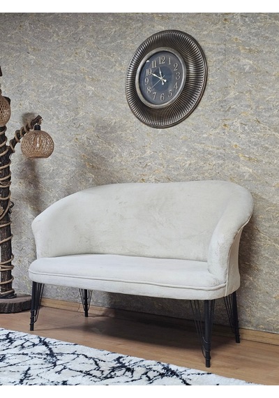 Zafir İkili Teddy Siyah Boyalı Telli Ayak Çay Seti Koltuk İkili Berjer , Balkon, Salon, Ofis Krem