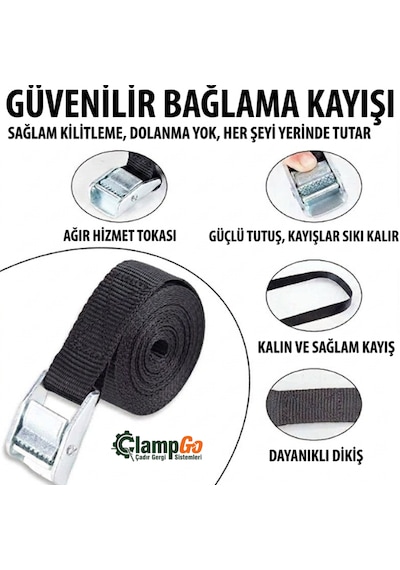3 Metre Mini Mandallı Gerdirme Halatı Bağlama Kayışı Sabitleme Spanzeti 2 Adet