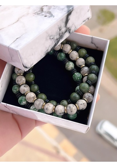 Nursaat 3 Lü Özel Tasarım Unisex Doğal Taş Bileklik Onix-dumanlı Kuvars-moldavit09 Renkli