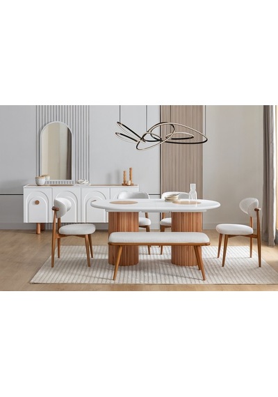 Louise Bohem Natural Ahşap Masa Sandalye Takımı 90x190 Meşe - Beyaz Louise Bohem Natural Ahşap Masa Sandalye Takımı 90x190 Meşe - Beyaz
