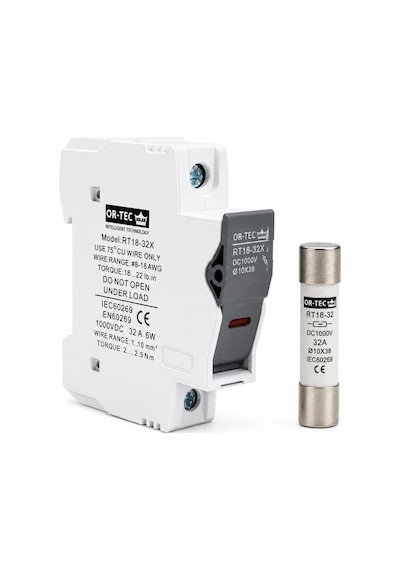 Or-tec 1000v 32a 10x38 Dc Sigorta + Sigorta Yuvası 10'lu Set