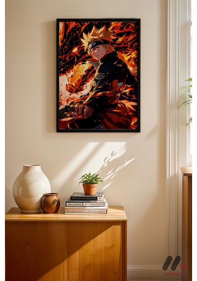 Naruto Alev Efektli Poster, Siyah Çerçeveli Duvar Tablosu - Anime Severlere Özel Hediye