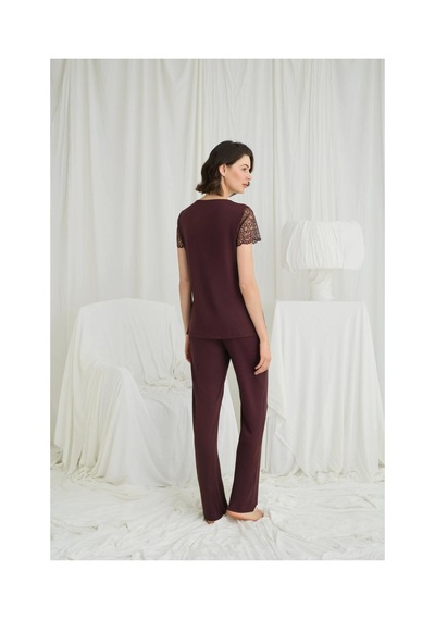 Aria's Closet Arias Closet Kısa Kollu Ve Dantelli V Yaka Pijama Takımı MÜRDÜM