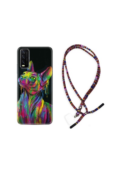 Vivo Y20 Kılıf Rasta Boyun Askılı Color Cat 1754
