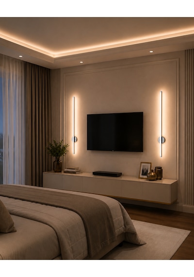 Dekoratif 20w İç Mekan Krom Kasa 3 Renkli Işık Elektrikli 80 Cm Duvar Aplik