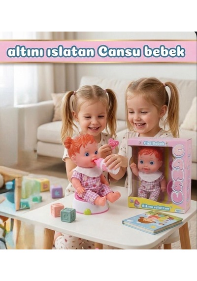 Cansu Bebek: Altını Islatan Renkli Saçlı 4 Parçalı Biberonlu Emzikli Lazımlıklı Oyuncak Bebek Seti Turuncu