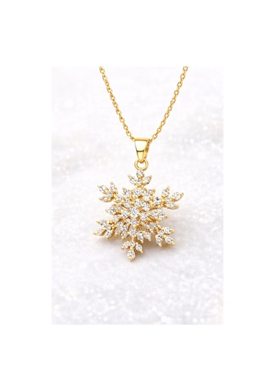 Taşlı Kar Tanesi Kolye Gold Gold