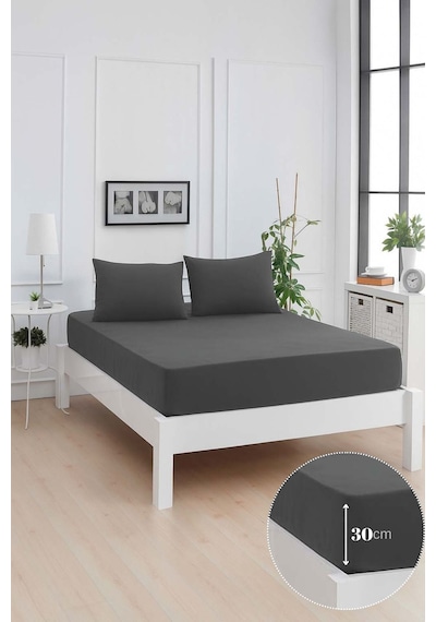Mirava Premium %100 Pamuk Penye Lastikli Tek Kişilik Çarşaf Takımı 1 Yastık Kılıfı Dahil Antrasit 100x200cm Antrasit