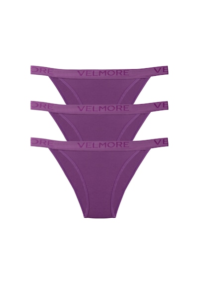 Velmore Kadın 3 Lü Pamuklu Normal Bel Slip Külot Mor