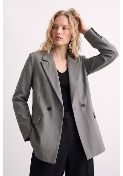 Barrels And Oıl Kadın Çift Düğmeli Blazer Ceket - Okul Gri Okul Gri
