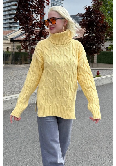 Madmext Sarı Boğazlı Triko Kazak Mg2376 Sarı