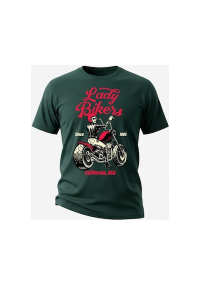 Urbantrendstore Unisex Motosiklet Baskılı Oversize Fit Rahat Geniş Salaş T-shirt Günlük Tişört Zümrüt Yeşili