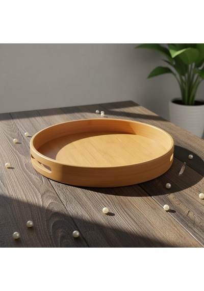Deconox Taşıma Kulplu Yuvarlak Bambu Tepsi 30 Cm Doğal Servis Tepsisi Kahve, Kahvaltı Ve Sku: Smg8690010579492