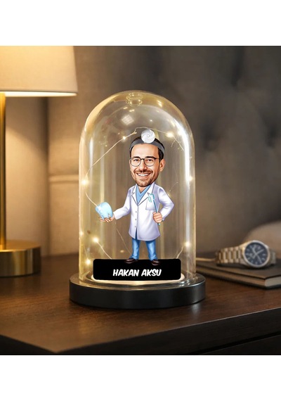 Bk Gift Kişiye Özel Erkek Diş Hekimi Karikatürlü Led Işıklı Cam Fanus Biblo -2, Mesleki Hediye, Sevgiliye-arkadaşa Hediye Kobitmeyencom36867 Bk Gift