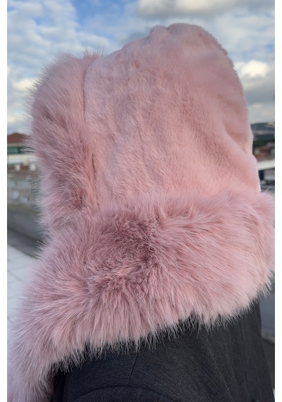 Mollycrush Kadın Pembe Suni Kürk Eşarp Atkı Şapka Kışlık Sıcak Tutan Soft Peluş Model Pembe