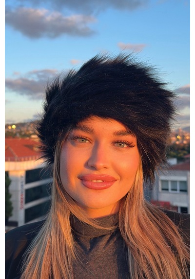 Mollycrush Kadın Siyah Peluş Kürk Şapka Rus Tarzı Premium Kışlık Model Siyah