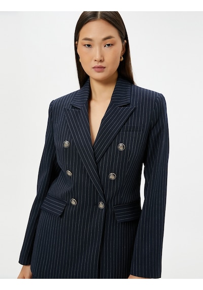 Koton Blazer Ceket Kruvaze Düğmeli Kapaklı Cepli Lacivert Çizgili 4sak50055uw 4SAK50055UW7S0 Lacivert Koton Blazer Ceket Kruvaze Düğmeli Kapaklı Cepli Lacivert Çizgili 4sak50055uw 4SAK50055UW7S0 Lacivert