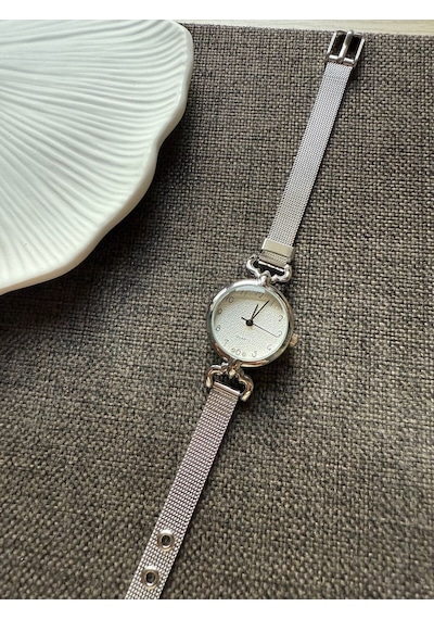 Retro Minimal Hasır Kordon Vintage Kadın Kol Saati Gümüş Altın