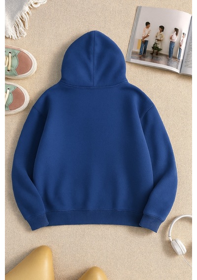 Uyguntarz Unisex W Baskılı Oversize Sweatshirt Mavi
