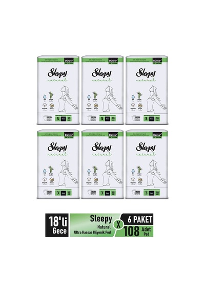 Sleepy Natural Ultra Hassas Hijyenik Ped Gece 6 x 18'li