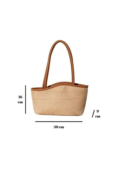 Lovelystore Kadın Hasır El Omuz Çantası Yazlık Çanta Plaj Çantası Fermuarlı Astarlı 24x38 Krem