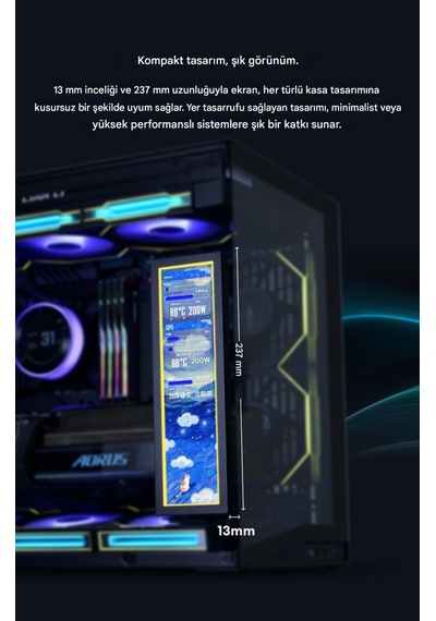 8.8" Universal Ekran Usb Pc Cpu Ram Hdd Veri Monitörü Bilgisayar Sıcaklık Göstergesi G89.sm088x.00