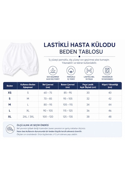 Yıkanabilir Sıvı Geçirmez Hasta Külodu Mesane Külodu - Uzun Paçalı - Lastikli Bel Ve Paça M