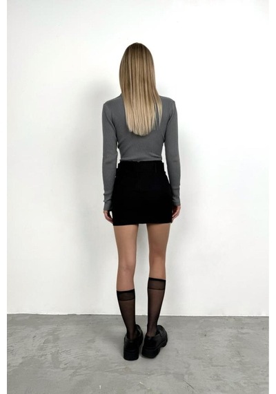 Black Fashion Kemerli Mini Etek Siyah
