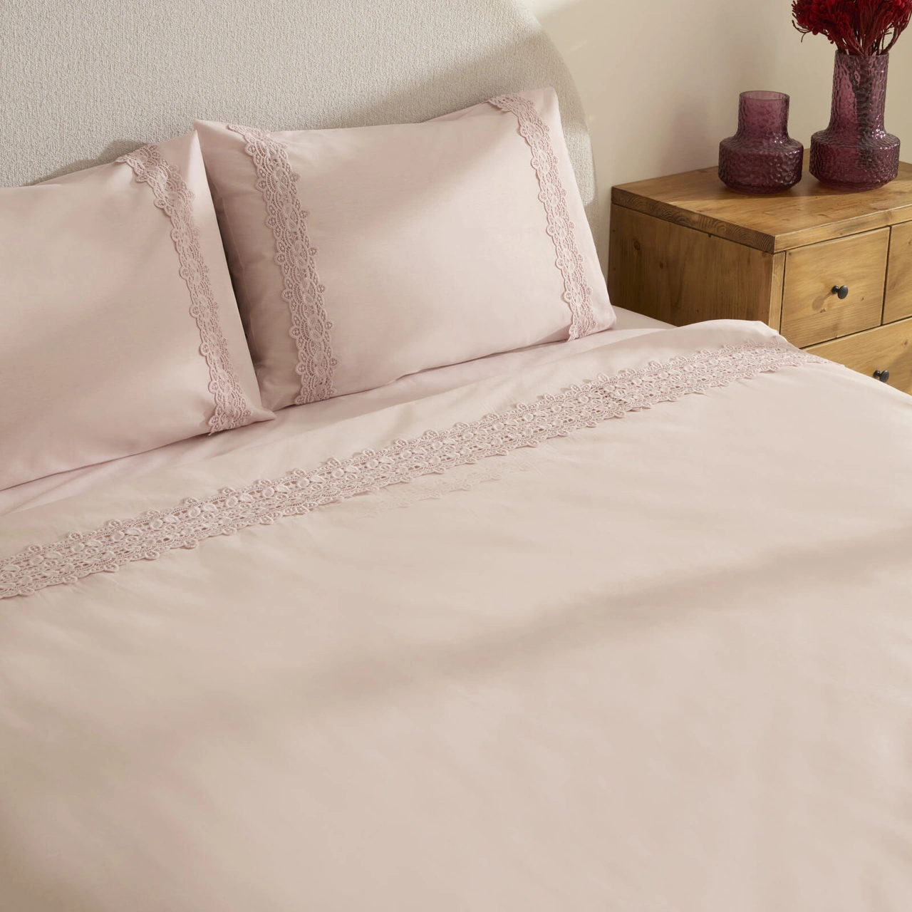 Karaca Home Nuvia Güpürlü Çift Kişilik Nevresim Takımı Pudra Pudra
