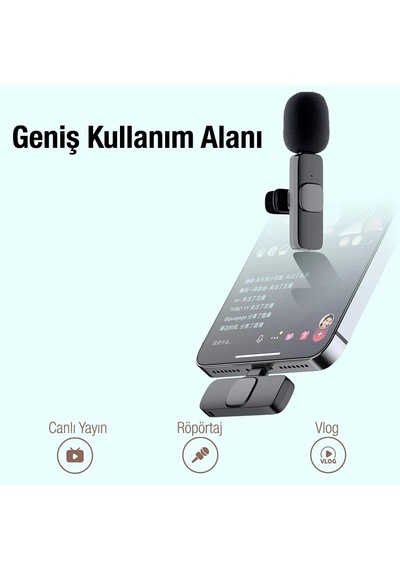 Ally K8 Lightning iPhone Uyumlu Tak Konuş Wireless Kablosuz Mini Yaka Mikrofonu Canlı Yayın Mikrofonu- 5775