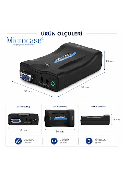 Microcase Vga To Scart Görüntü Dönüştürücü 3.5mm Ses Girişli Kumandalı Al5749 Siyah