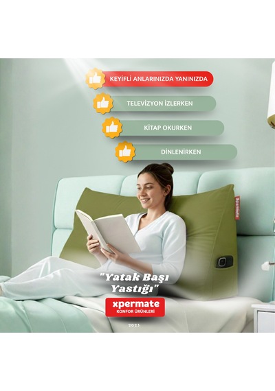 Yatak Başı Yastığı Sırt Ve Bel Destek Yastığı 120 Cm Yeşil