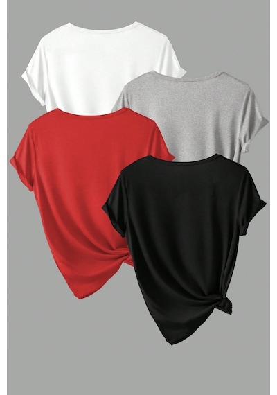 Unisex Basic Model 4'lu Tshirt Kırmızı