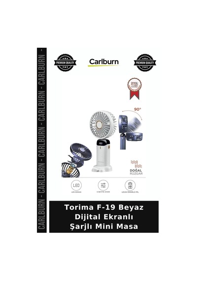 Özel Üretim Torima F-19 Beyaz Dijital Ekranlı Şarjlı Mini Masa Çalışma Alanı Hafif Yaz Günleri